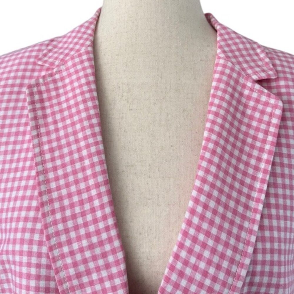 Talbots Women's Classic Summer Pink Blazer Gingham Plaid Linen Blend Sz 14P NWOT - Picture 4 of 13